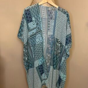Bohemian Teal/Blue Lightweight Kimono Angel Sleeves With Slide Slits ONE SIZE